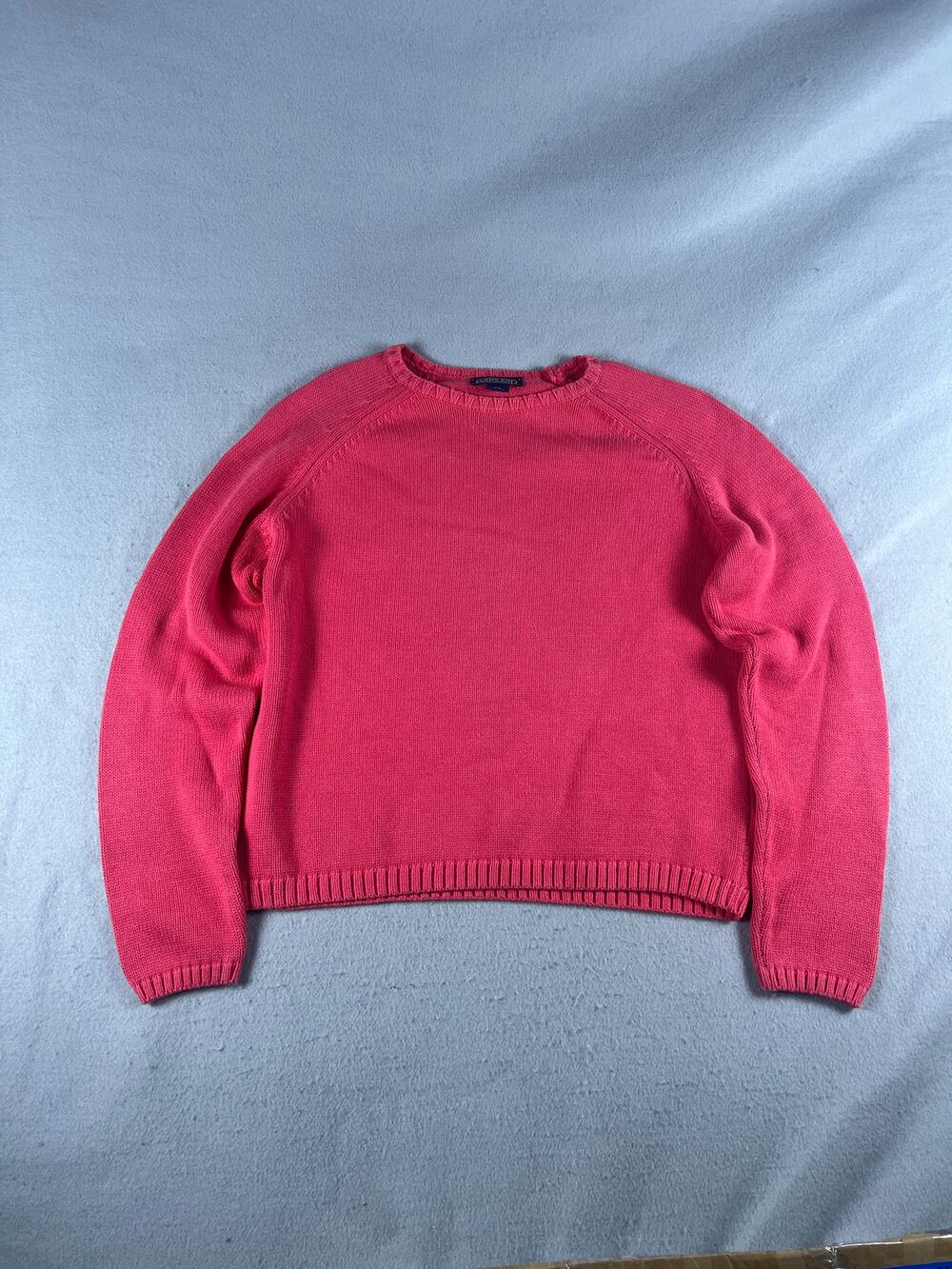 Vintage Lands' End Sweater Womens S Pink Crew Neck Raglan Sleeve Knit USA Made